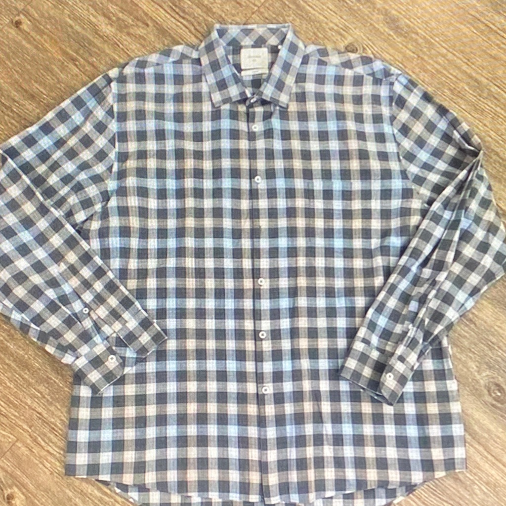 Billy Reid Navy And White Plaid Button Down Shirt
